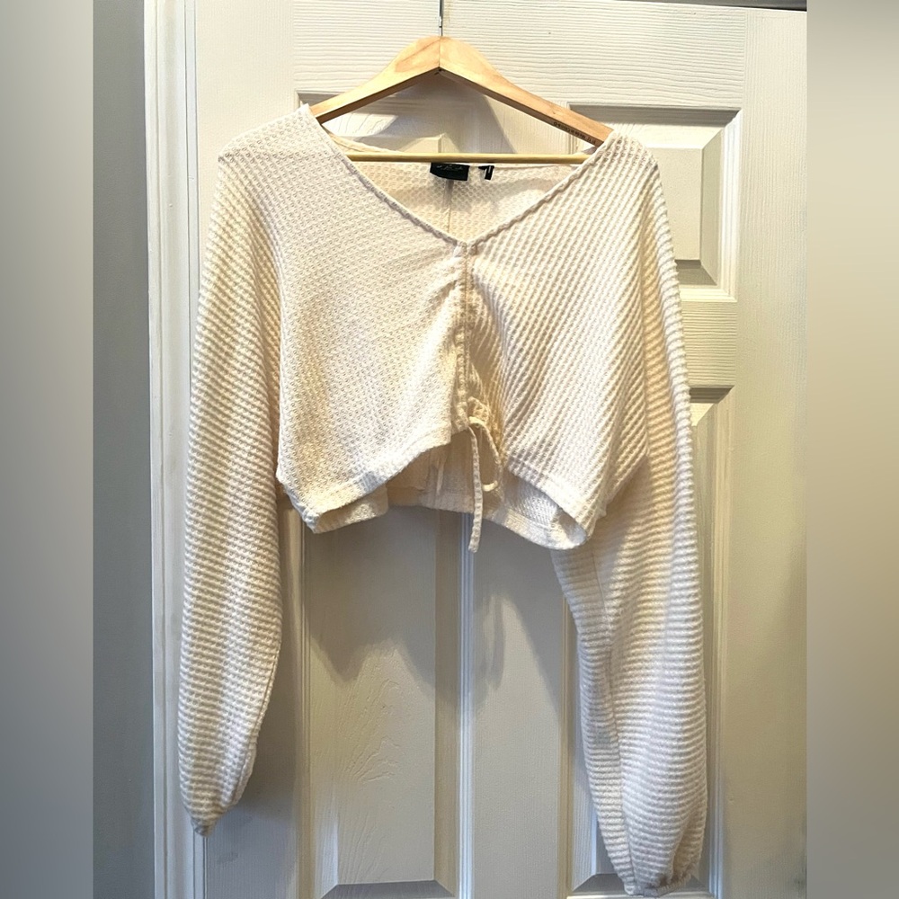 Urban Outfitters Waffleknit Cream Sweater with Bow